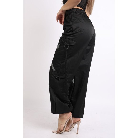 Women's Windbreaker Jogger Pants With Reflective Detail Zipper Cargo Pocket Comf - Picture 7 of 8